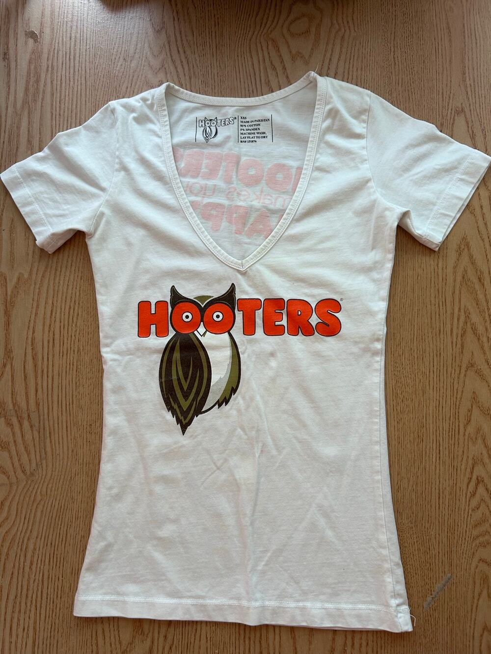 b86 Women's Hooters Girl Worn Uniform V-neck T-Shirt stretchy White size Xxs